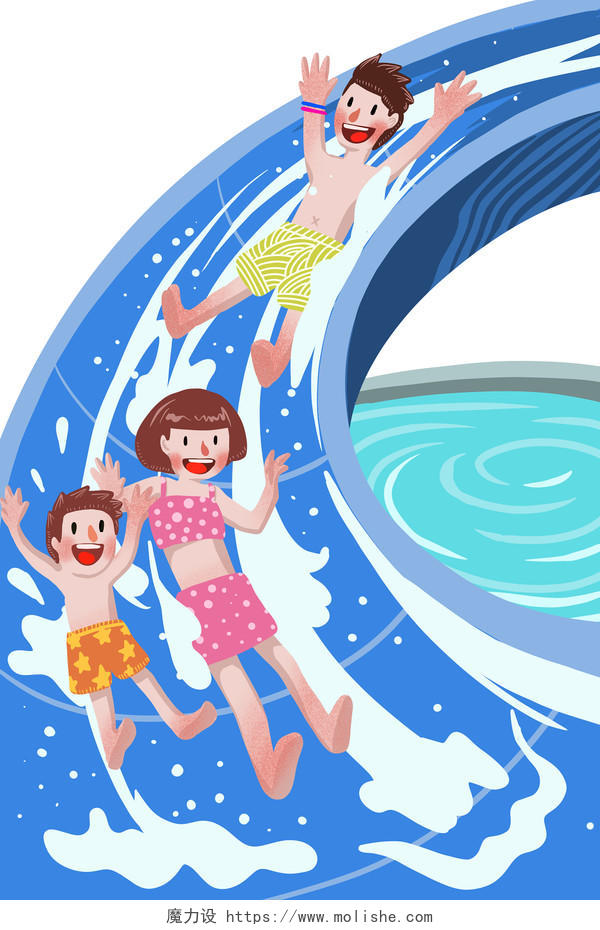 手绘卡通夏天儿童水上滑梯矢量素材